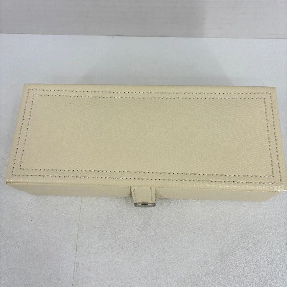 Jewelry Case Travel Box Removeable Zip Pouches Hinged Hard Side Cream